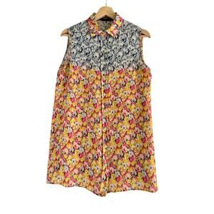 Yigal Azrouel Floral Silk Sleeveless Shirt Tank Top- Size 10, Dopamine Dressing